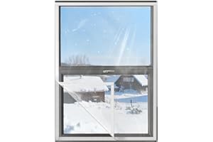 HOMEALEXA Ready-to-Install Plastic Window Insulation Film 39″×63″ (Fits 36″×60″ Windows), Reusable Clear Draft Protection Window Cover with Built-in Hook & Loop Edge, No Cutting or Messy Tape