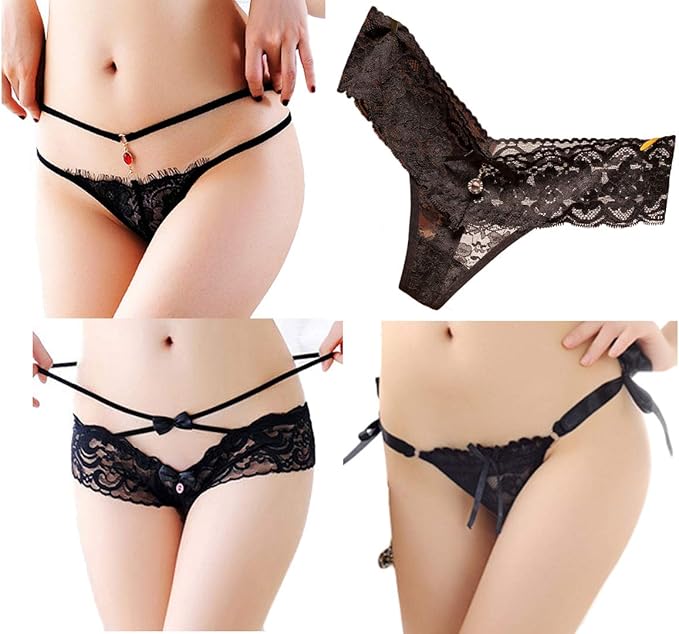 Amazon Co Jp R Style 可愛くて 魅力的 な デザイン ブラックレディース ショーツ 4枚セット Tバック Oバック Type C 服 ファッション小物