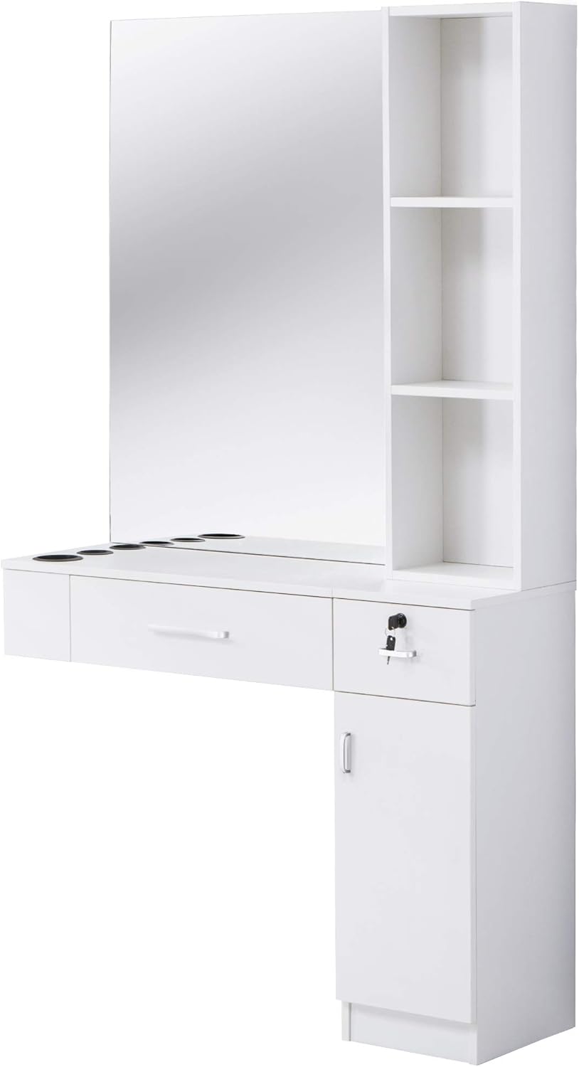 BarberPub Wall Mount Hair Styling with Mirror Barber Station Dressing Table Beauty Salon Spa Equipment Set 3026 (Right Shelf) (Black): Kitchen & Dining