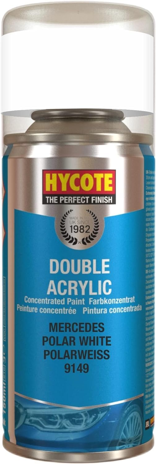 Hycote Double Acrylic Aerosol Car Spray Paint, Mercedes - Polar White, 150 ml