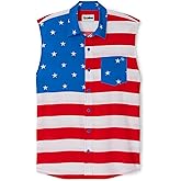 Tipsy Elves 4th of July Sleeveless American Flag Button Down Patriotic Shirt for Men - Men's USA Button Up Shirts for Men