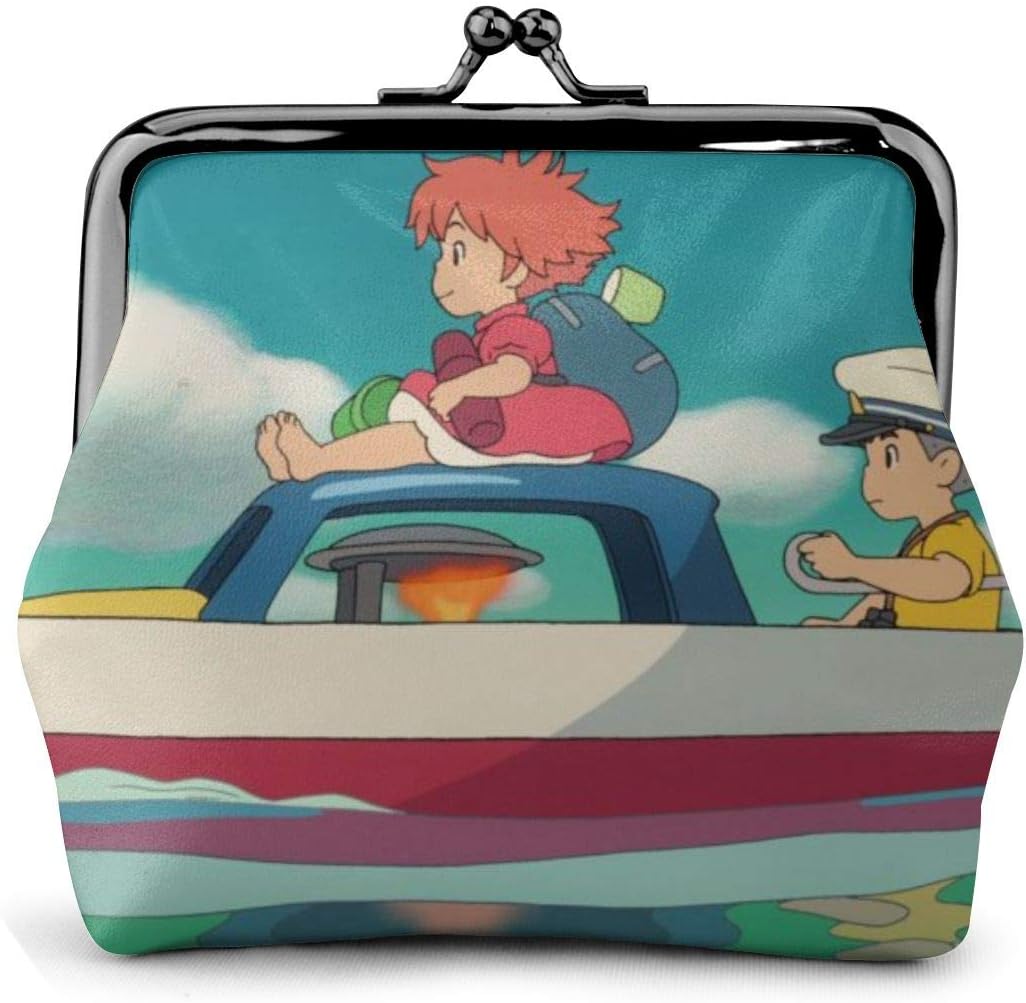 Coin Purse Anime Girl Boat Ponyo On The Cliff Coin Purse Wallet Purses Credit Cards Pouch Kiss Lock Exquisite Buckle Make Up Cellphone Women Leather Cash Coin Purses Wallets