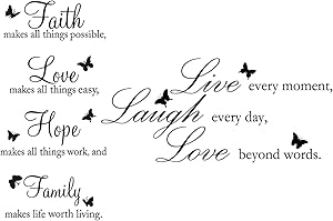 Zonon 2 Pieces Vinyl Wall Decals Faith Makes All Things Possible Live Laugh Wall Love Decals Wall Stickers Quotes Inspirational Decals Butterfly Wall Quote Sayings Stickers for Home Decors
