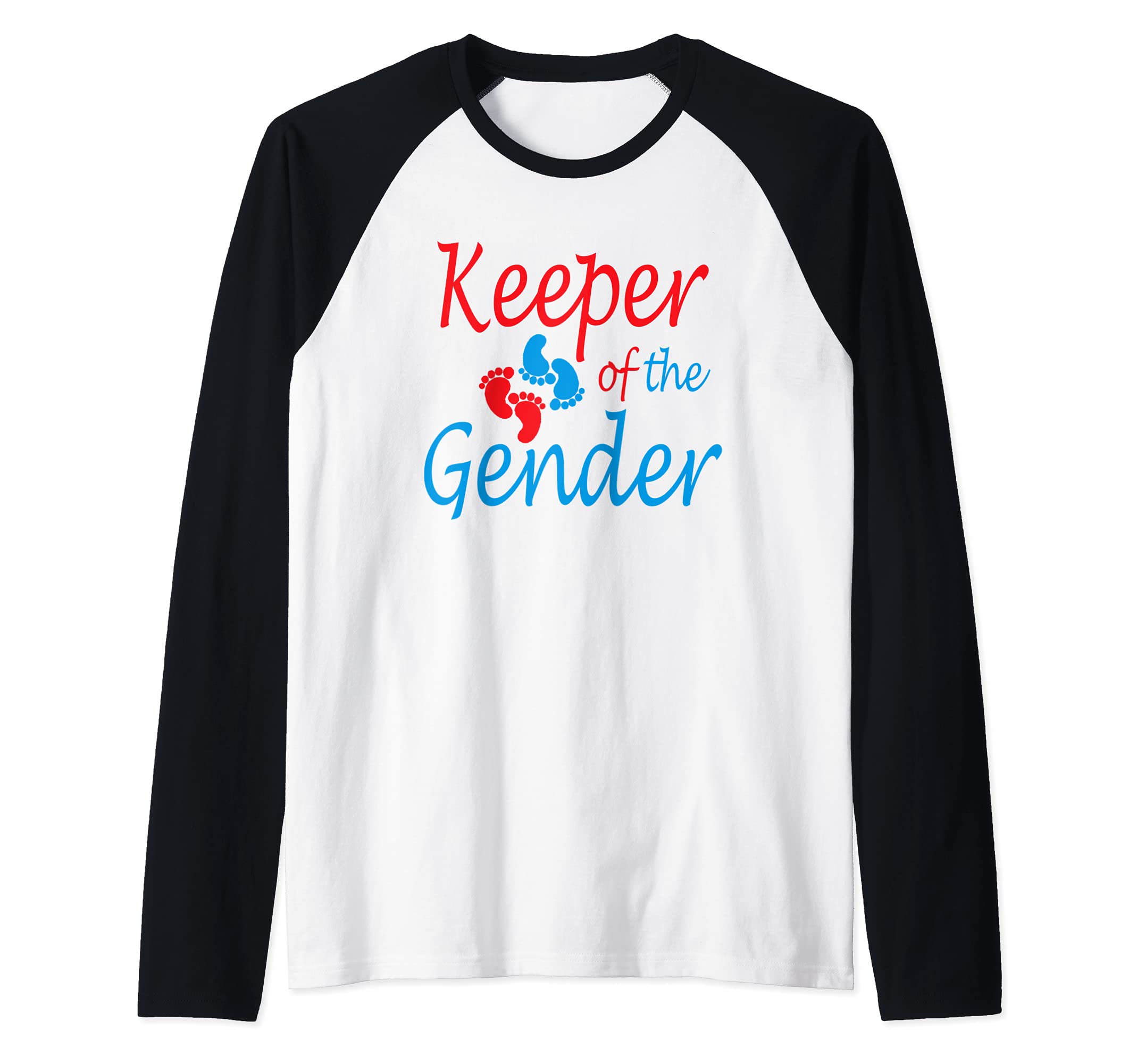 red and blue keeper of the gender party idea for mama Raglan Baseball Tee