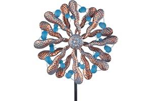 Venniy Wind Spinners Outdoor, Double Metal Wind Spinner with Stake, Waterproof Windmills Garden Pinwheels for Yard (12.8" W*59" H)