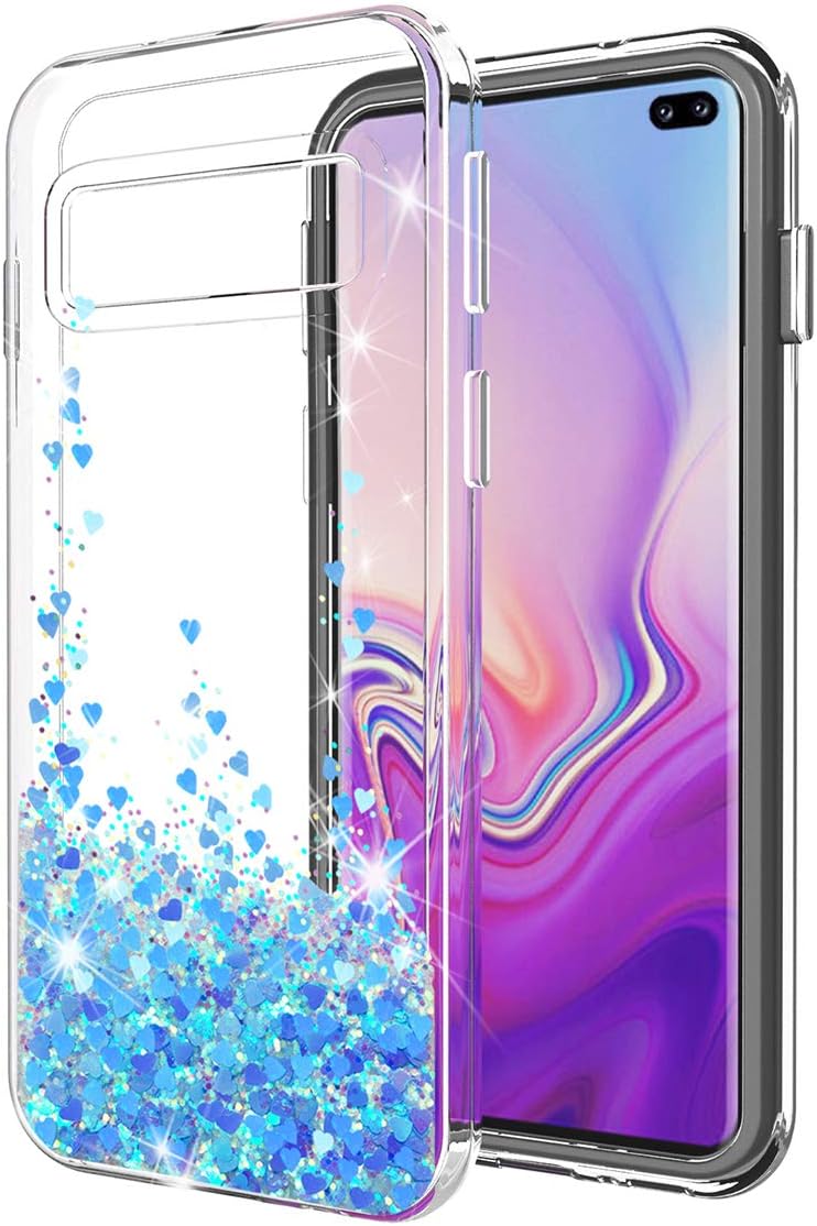 Galaxy P case SunStory Luxury Fashion Design with Moving Shiny Quicksand Glitter and Double Protection with PC Layer and TPU Bumper Case for Samsung Galaxy Phone. (Blue)