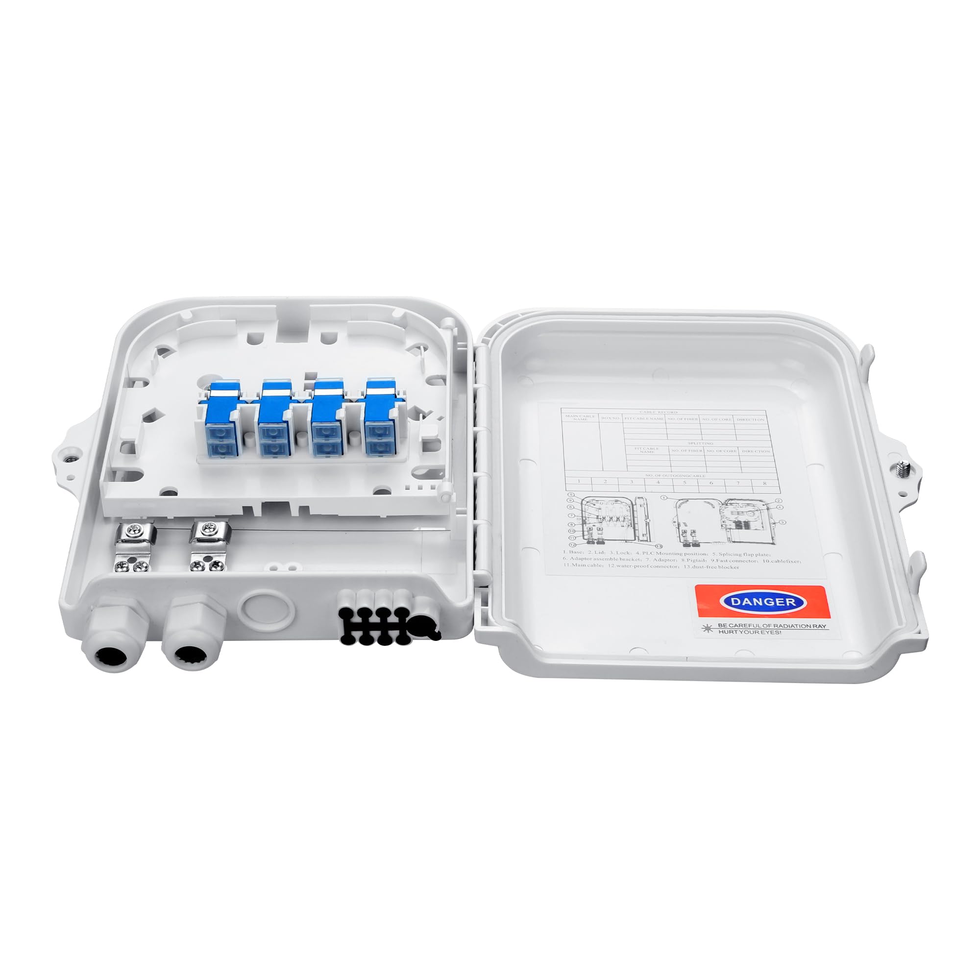 Photo 1 of PNGKNYOCN 8 Core Fiber Distribution Box, ABS Fiber Optic Terminal Box Waterproof Suitable for Indoor or Outdoor Use