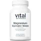 Vital Nutrients Magnesium Glycinate + Malate - 120mg Vegan Magnesium Supplement for Women and Men - Muscle, Heart, Bone Support* - Promotes Relaxation - Gluten, Dairy and Soy Free - 100 Capsules