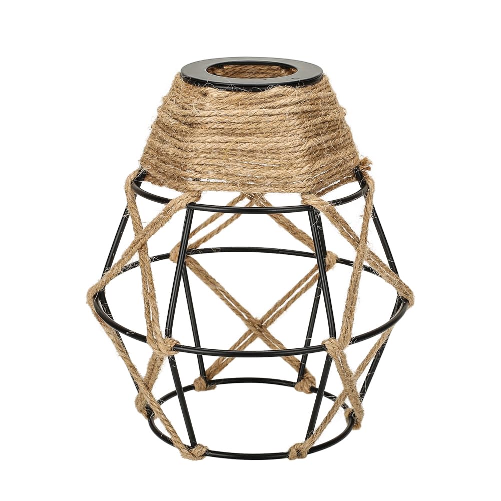 Photo 1 of 1 Pack Industrial Hemp Rope Pendant Lamp Shade, Small Vintage Boho Hanging Light Shades, Mini Rustic Metal Cage Lampshade for E27 Chandelier Wall Sconces Ceiling Hanging Pendant Light Fixture