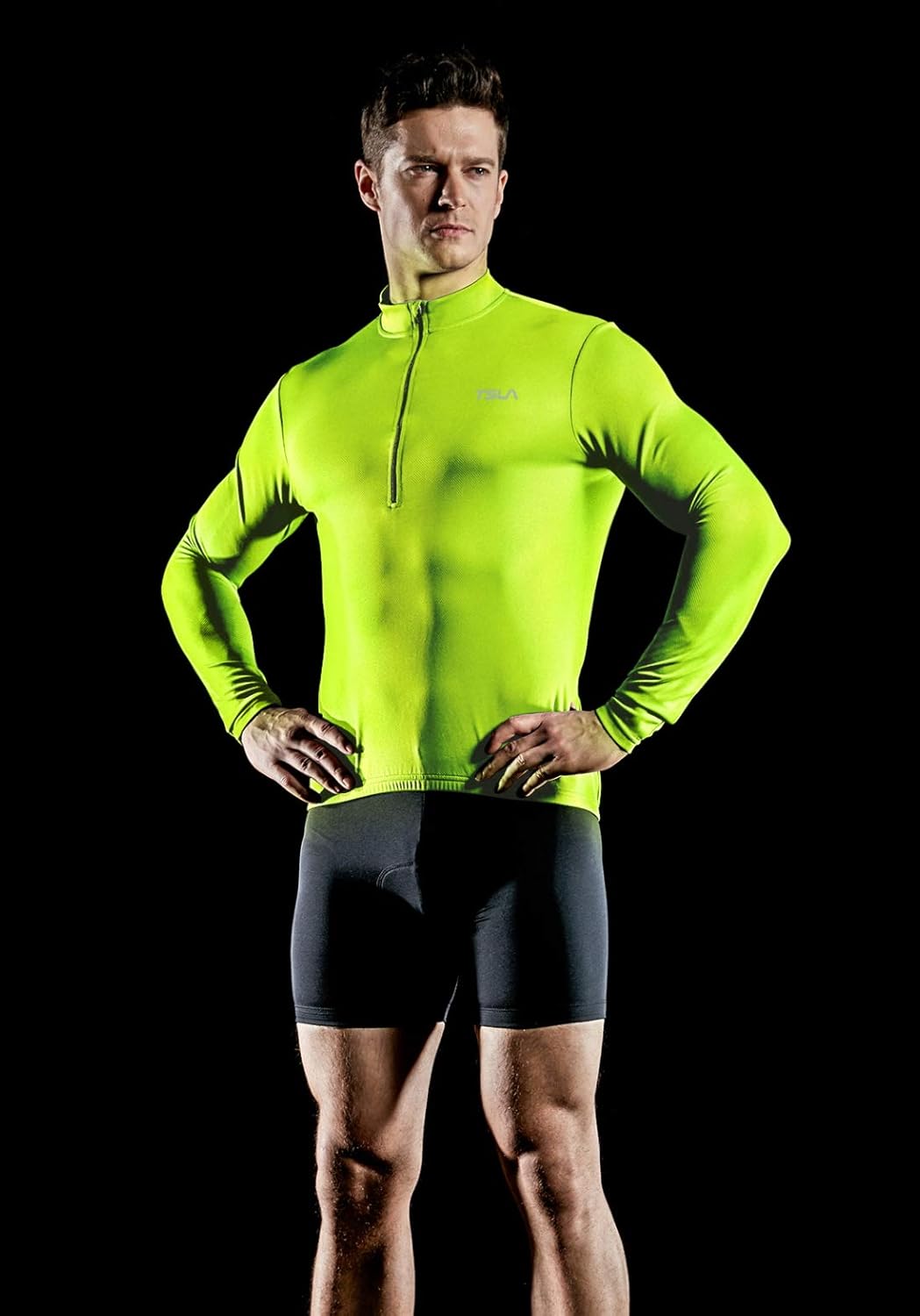 TSLA Men's Long Sleeve Bike Cycling Jersey, Quick Dry Breathable Reflective Biking Shirts with 3 Rear Pockets : Clothing
