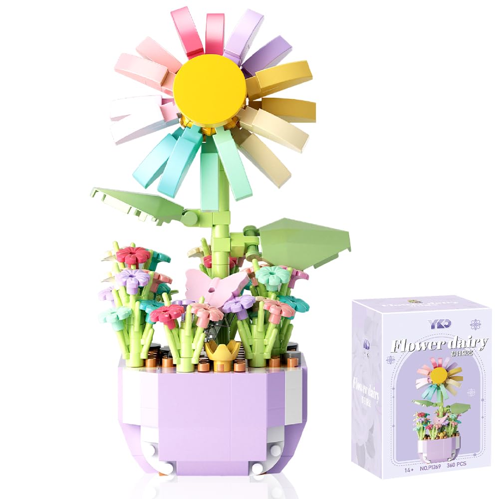 NimblusToy Mini Flowers Building Block Set, DIY Building Toy Sets Bouquet Building Block, Artificial Flowers, Bouquet with Flower Base, Botanical Collection Birthday Gift for Girls Boys Ages 6+ (B)