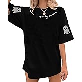 Halloween Ghost Oversized T-Shirt Women Spooky Season Shirt Funny Ghost Graphic Tees Casual Short Sleeve Tops