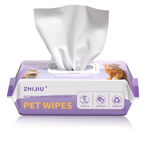 ZHIJIU PET WIPES FOR DOGS, DOG WIPES FOR PAWS AND BUTT, GROOMING WIPES FOR DOGS & CATS, UNSCENTED PET WET WIPES, HYPOALLERGENIC WIPES FOR DOGS FACE AND BODY, CAT WIPES-100 COUNT