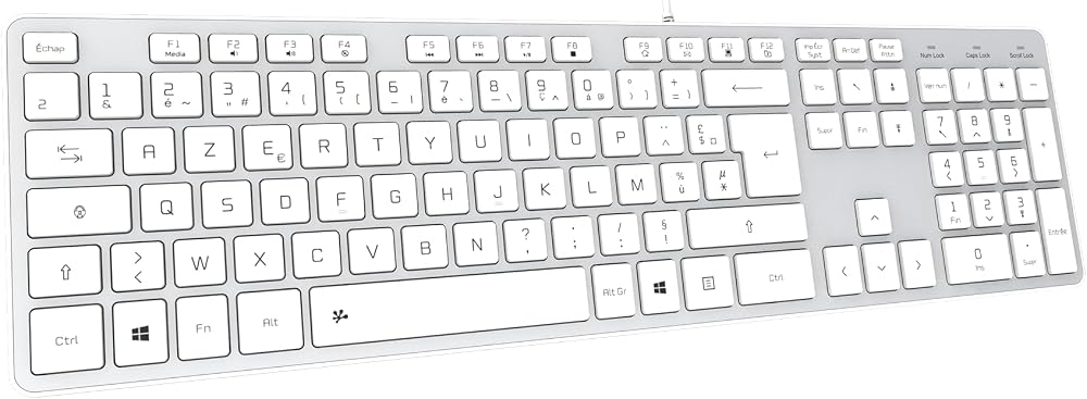 B.FRIENDIT KB1430-SVWH-FR Membrane USB Keyboard 104 Keys AZERTY French Layout