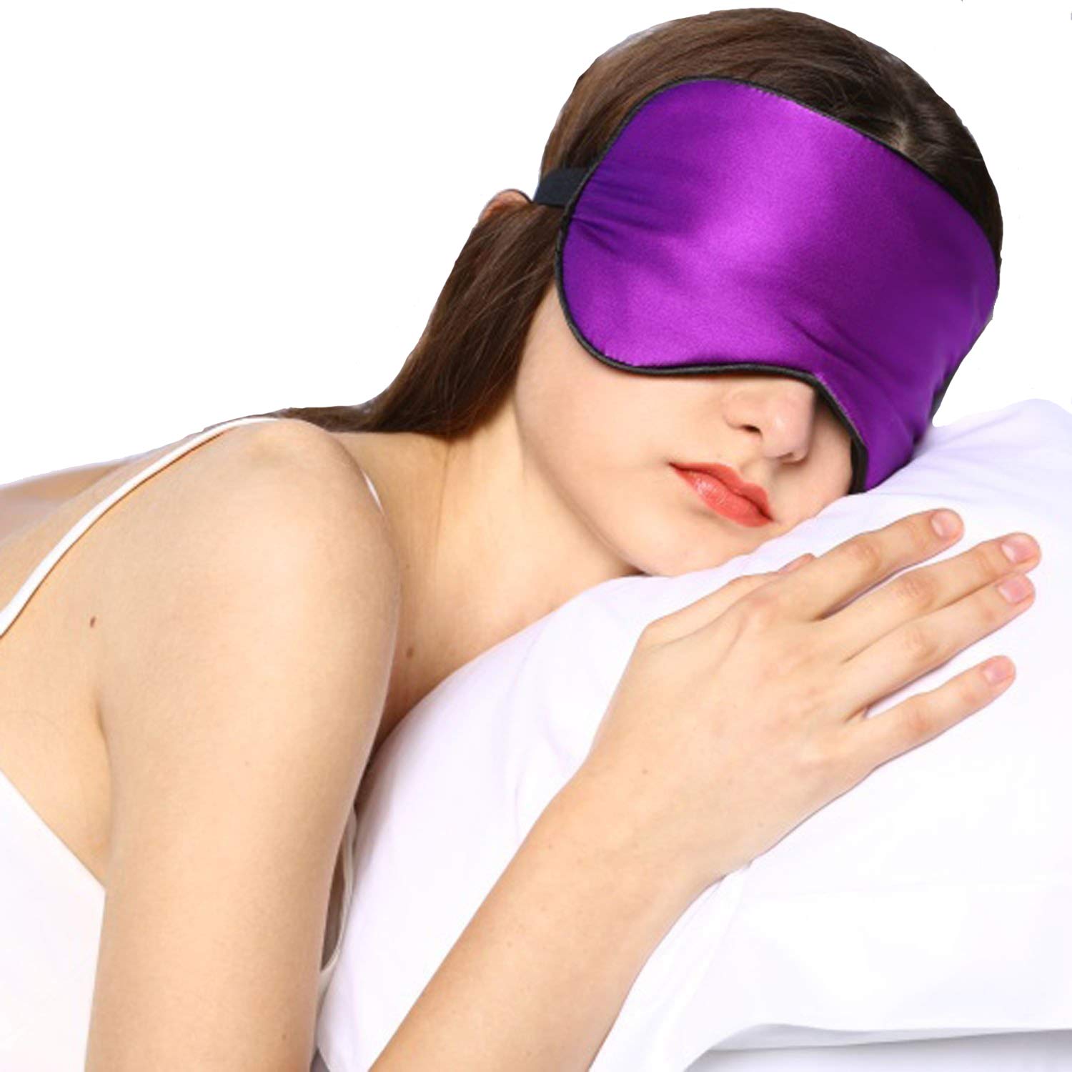 Silk Sleep Mask & Blindfold, Soft Eye Mask with Adjustable Head Strap, Deep Rest Eye Masks for Sleeping Night Eyeshade, Eye Cover for Travel, Shift Work & Meditation (Purple)