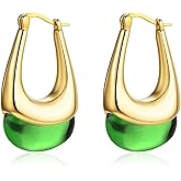 Valentine Day Gifts for Her Women,Vintage Chunky Gold Hoops Earrings for Women, Gold Dangle Drop Earrings with Brown/Pink/White/Green Resin Gemstones, 18K Gold Plated Trendy Statement Earrings,Exaggerated Large Teardrop Trendy Jewelry for Christmas