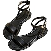 GORGLITTER Women's Strappy Ankle Strap Flat Sandals Dressy Open Toe Vacation Comfy Sandal Flats