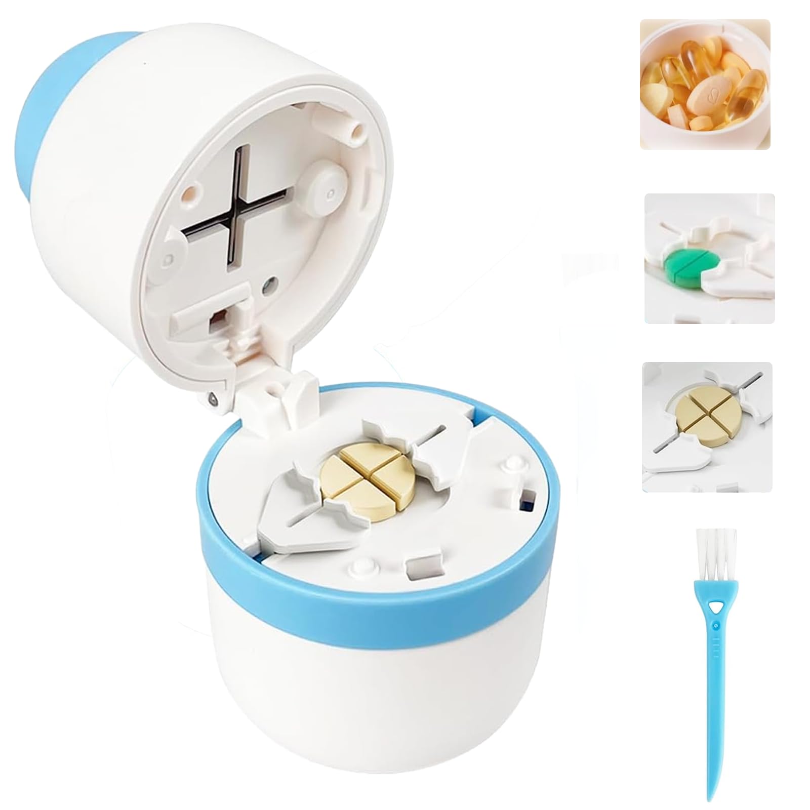 Photo 1 of 1/4 Pill Cutter with Storage, Professional 1/2 Pill Splitter for Small or Large Pills, Precise & Easy Stainless Steel Blade(Blue)