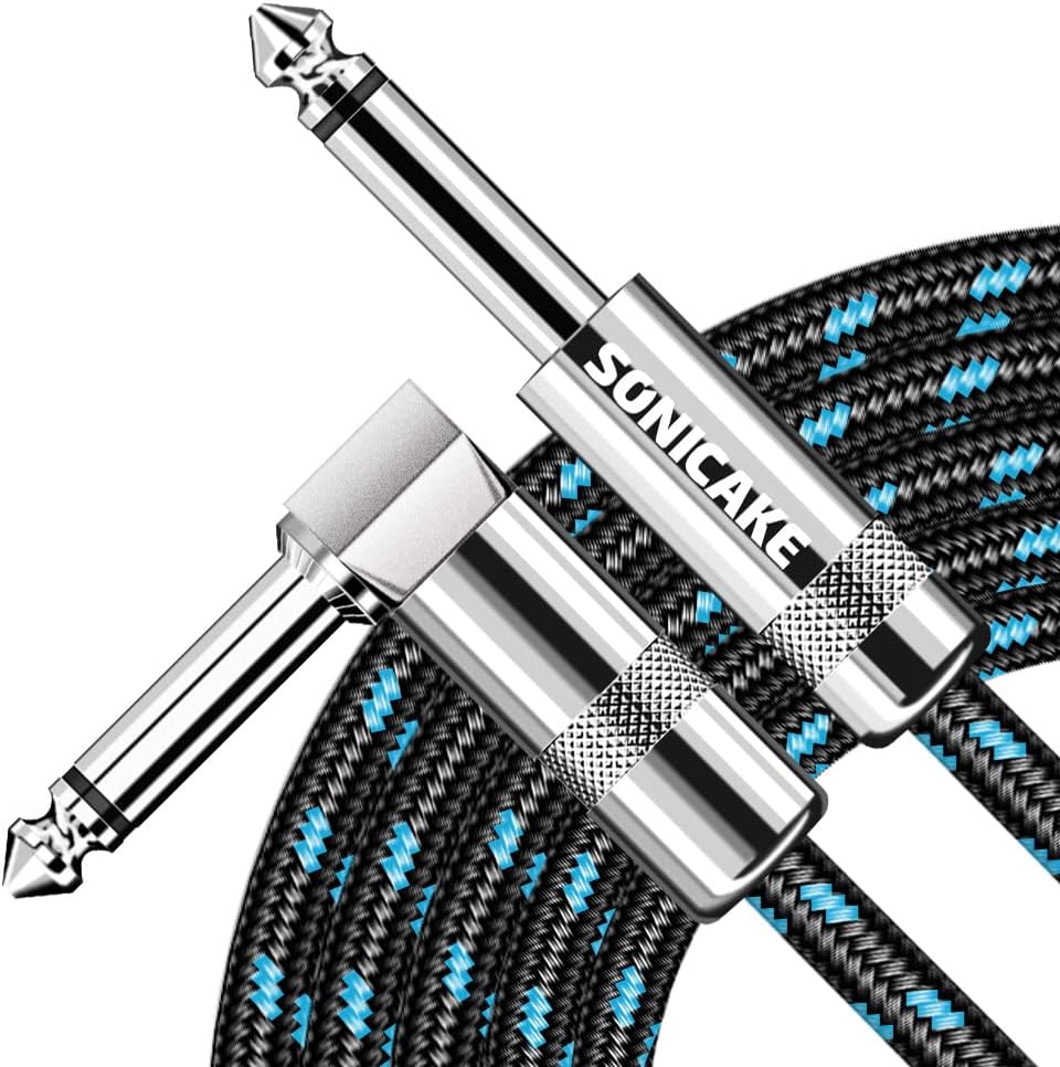 SONICAKE 6m Guitar Cable 1/4 Right Angle to Straight 6.35mm Nylon Braided