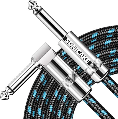SONICAKE 6m Guitar Cable 1/4 Right Angle to Straight 6.35mm Nylon Braided