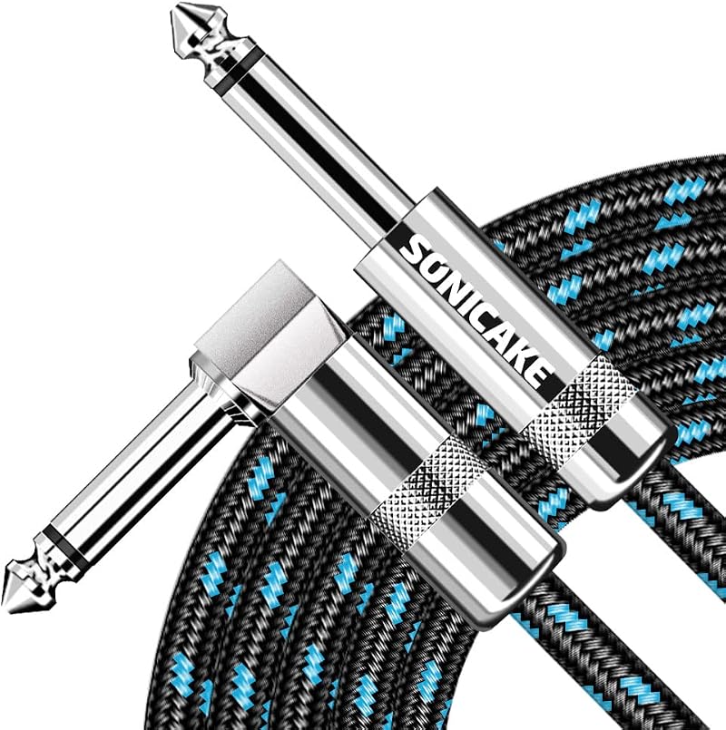 SONICAKE 6m Guitar Cable 1/4 Right Angle to Straight 6.35mm Nylon Braided