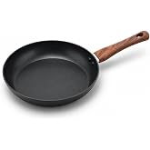 Greenloom Nonstick Frying Pan Skillet with Woodgrain-Style Handle, Black Omelet Pan with Hanging Hole, Easy Food Release Cooking Pan for Eggs, Pancakes, Sauteing, Breakfast