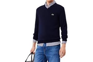 Lacoste Mens Men's Long Sleeve Regular Fit V-Neck Organic Cotton SweaterUS
