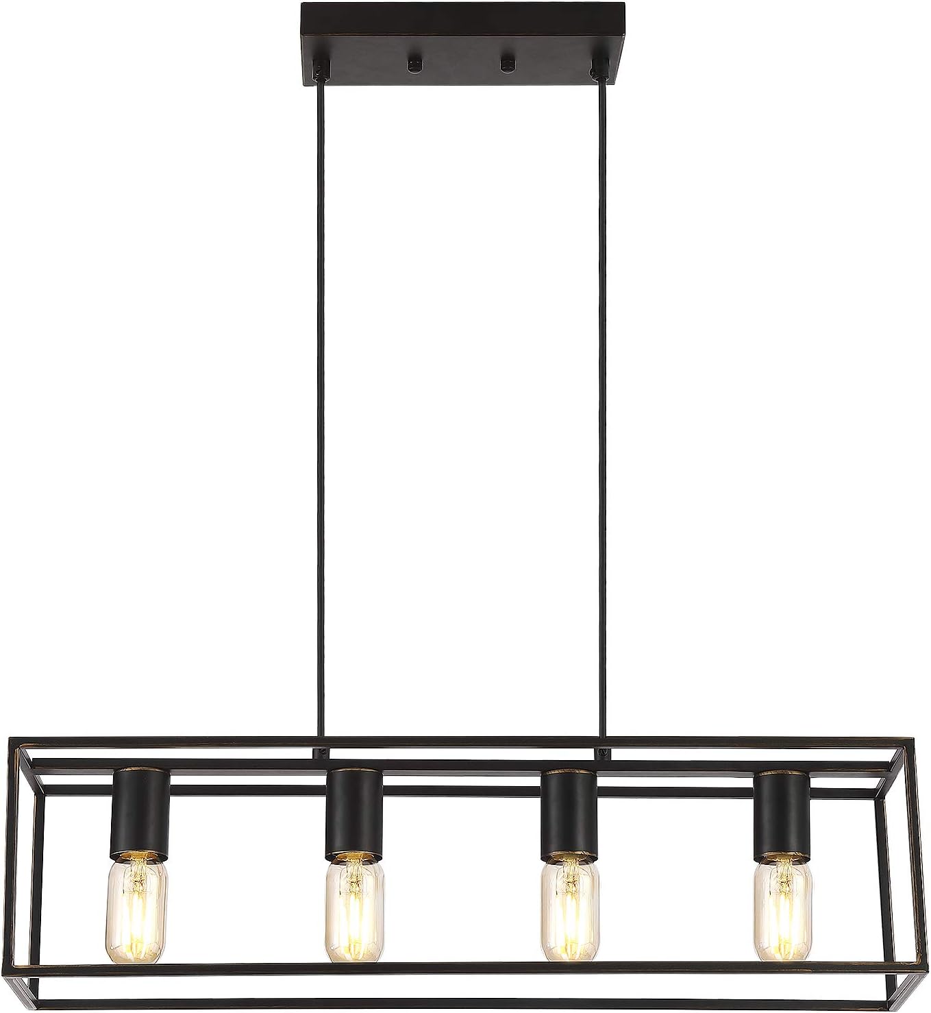 Industrial Linear Pendant Light Fixture, 4-Light Kitchen Island Lighting with Metal Open Frame . (Black+Brushed Gold, 4-Light) - - 