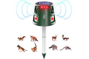 Ultrasonic Animal Repellent Outdoor, Solar Power Cat Rodent Raccoon Repeller, Rabbit Snake Control Device with Motion Sensor 
