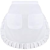 White Waist Apron with 2 Pockets, White Half Apron for Women, Waitress Apron for Kitchen Cooking Restaurant Bistro Coffee Shop