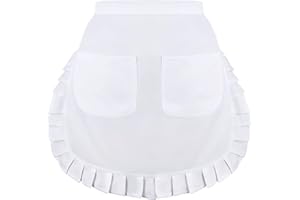 RIQIAQIA Women's Waist Apron with 2 Pockets, White Half Apron for Women, Waitress Apron for Kitchen Cooking Restaurant Bistro Coffee Shop
