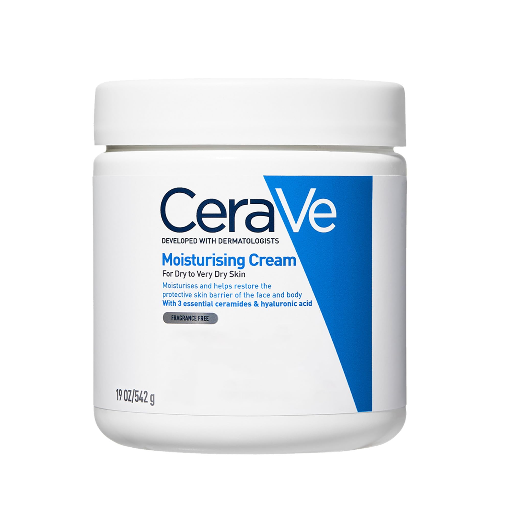 CeraVe Moisturising Cream for Dry to Very Dry Skin With 3 Essential Ceramides, Hyaluronic Acid, Face & Body Cream, Fast Absorbing, Dermatologist Developed, 562ml