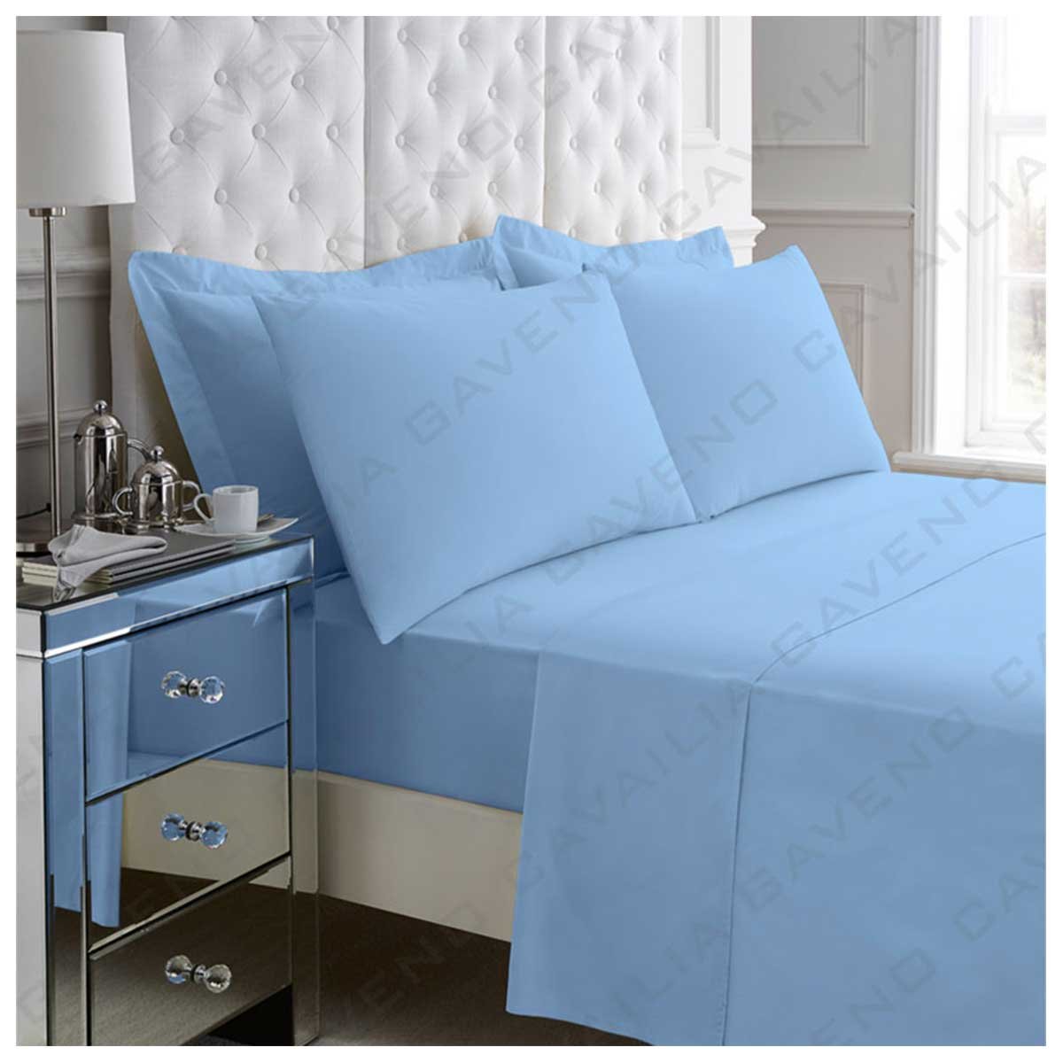 Gaveno Cavalia Luxury NON-IRON POLY COTTON PERCALE FLAT SHEET Blue King