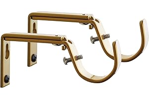 Meriville Set of 2 Gold Curtain Drapery Rod Bracket for 1 1/4-Inch Rod, Adjustable