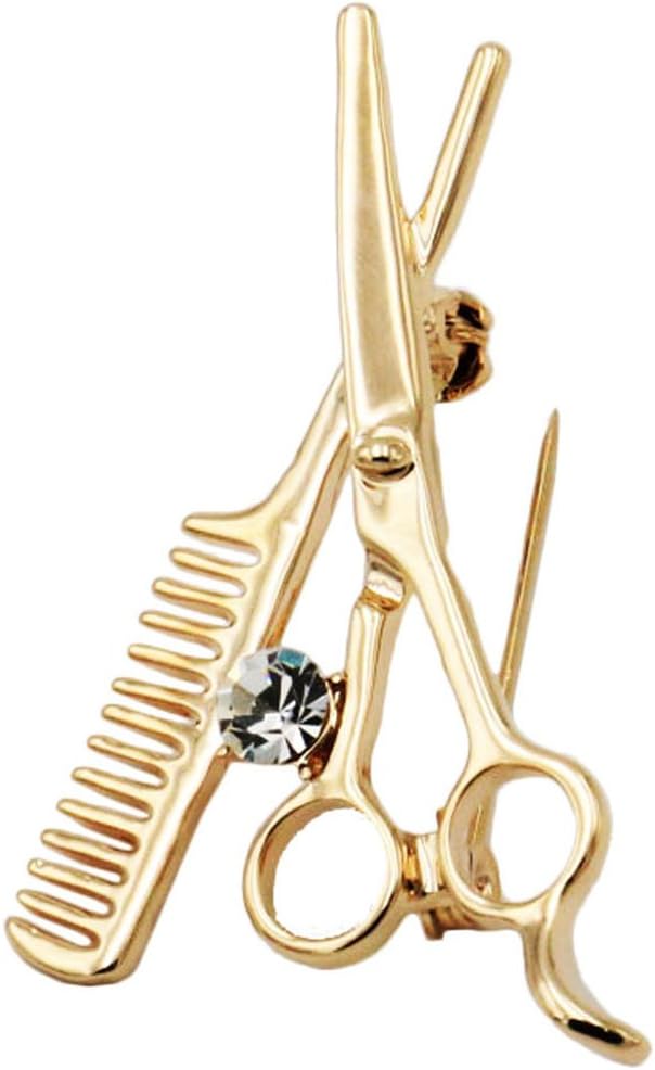 Women's Vintage Scissors Comb Clear Crystal Bling Fashion Brooches and Pins