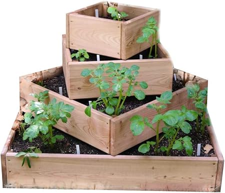 Bio Garten Pyramiden Hochbeet Fur Kartoffeln Krauter Und Gemuse Aus Larchenholz 100 X 100 Cm Inkl Wuhlmausgitter Amazon De Garten