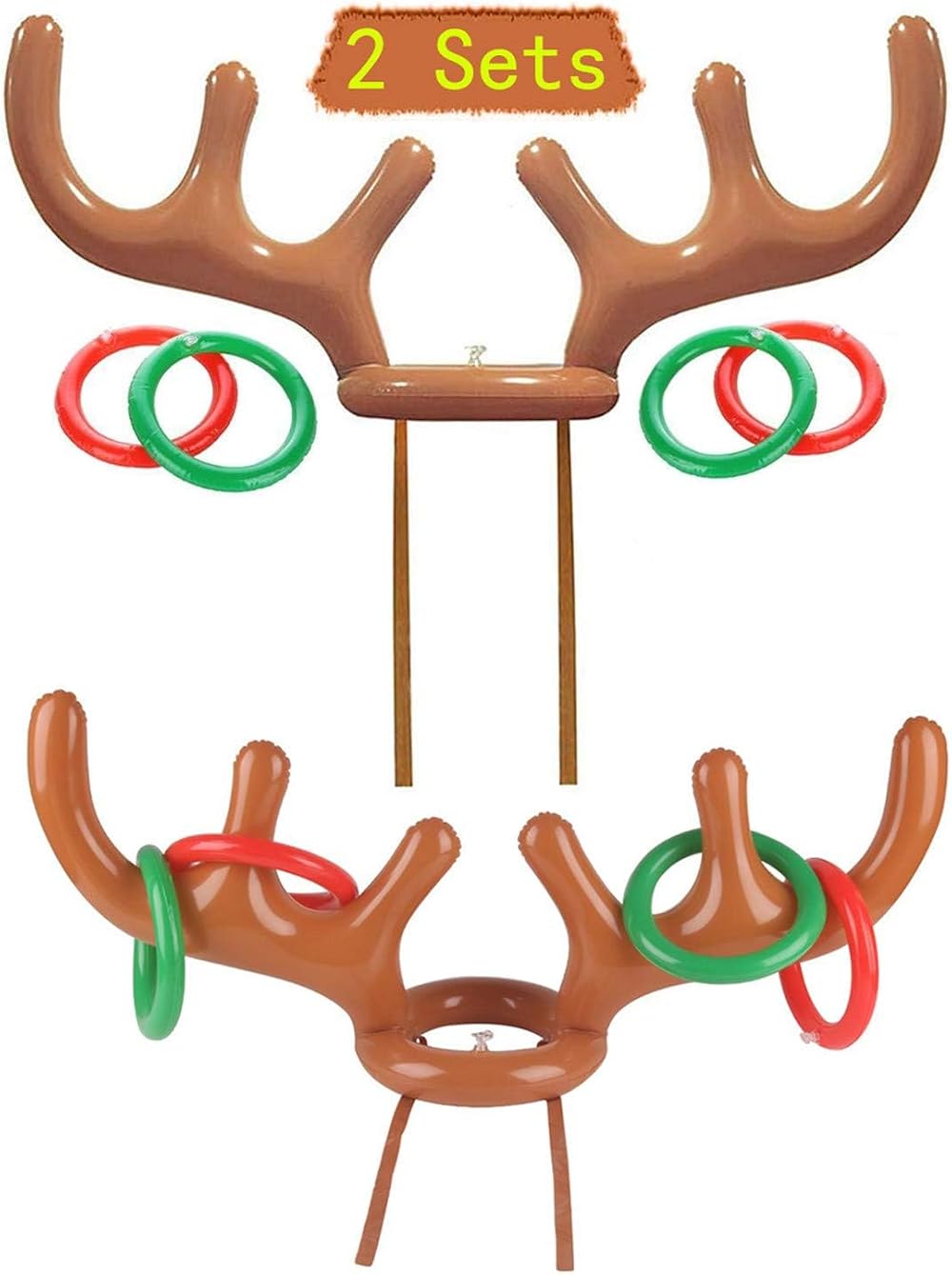 YAAVAAW Christmas Ring Toss Games 2 Reindeer Antler Hat 8 Rings Indoor