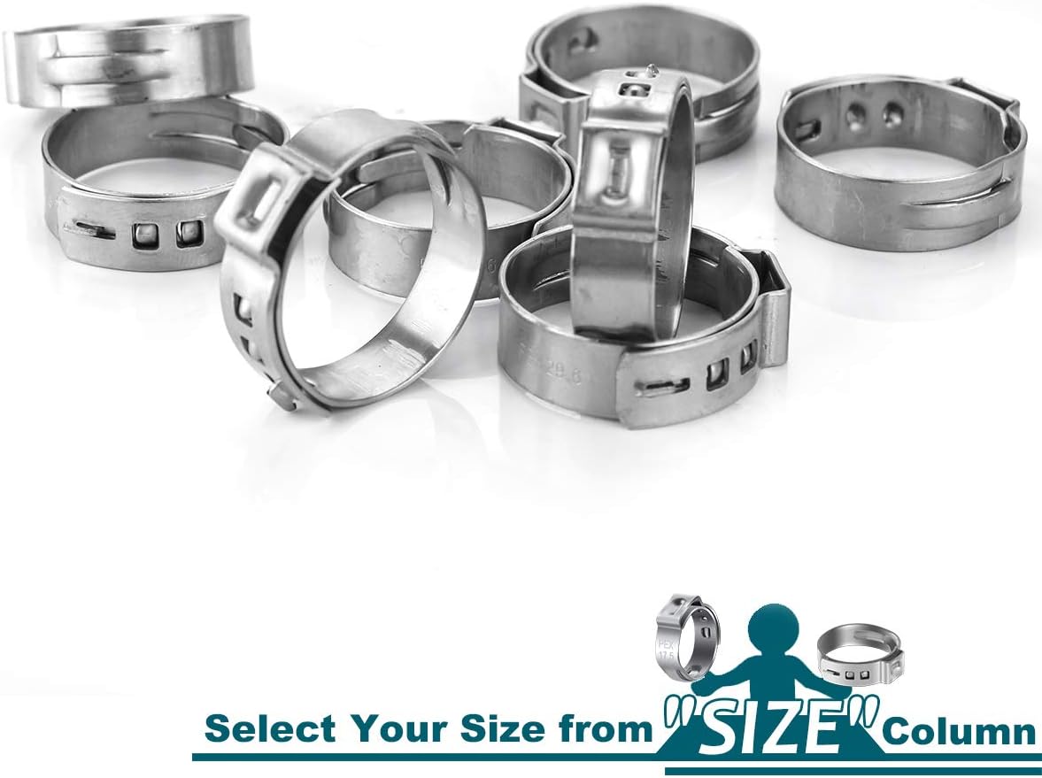 LOKMAN 50 Pack 1/2 Inch PEX Cinch Clamps, Stainless Steel Cinch Crimp Rings Pinch Clamps for PEX Tubing Pipe Fitting Connections (1/2 Inch) - - 
