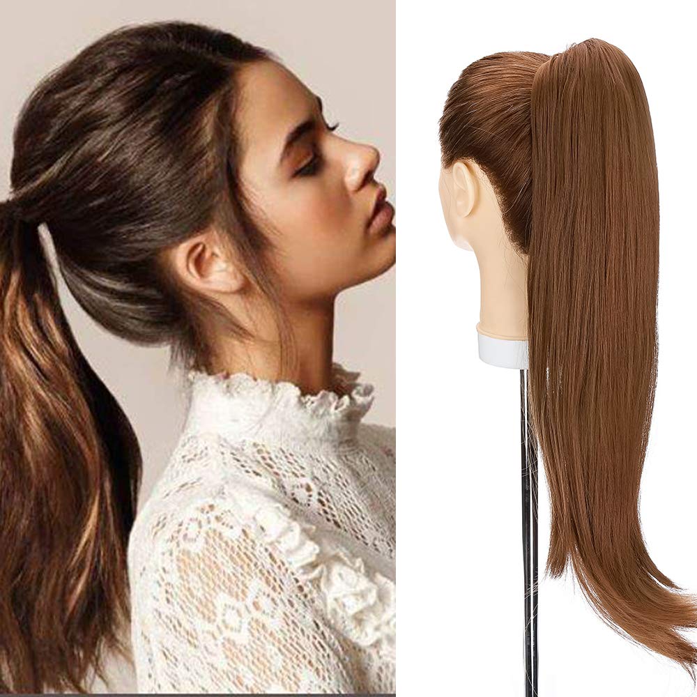 22inch Long Curly Ponytail Extension Jaw Claw on Pony Tail Clip In Hair Extensions Wavy Hairpiece #Light Brown