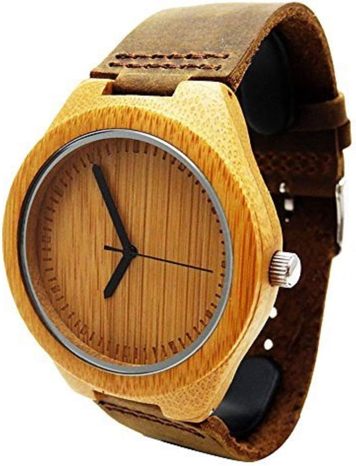 Handmade Wooden Watch Made with Natural Bamboo Wood in Brown Leather Strap - HGW-158