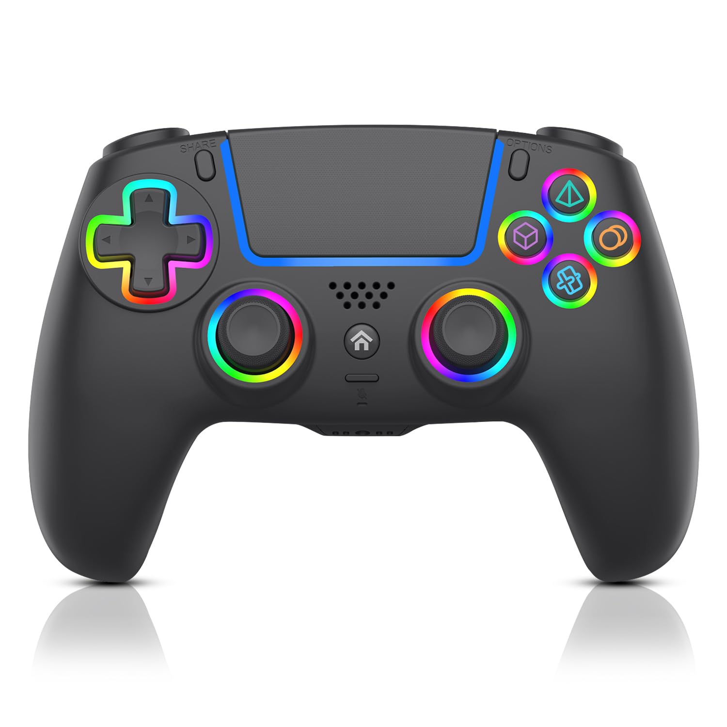 ADHJIE Compatible with PS5 Controller, RGB LED Wireless Controller for PS5/PS5 Slim/PS5 Pro/PC with 3.5mm Audio Headset Jack&1000mAh Built-in Battery, Turbo&Dual Vibration, Black