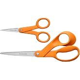 Fiskars 2-Piece Original Orange-Handled Scissors Set, Stainless Steel Blade | 5" Micro-Tip Fabric Scissors &amp; 8" All-Purpose Scissors, Cut Paper &amp; Fabric, Office &amp; Arts and Crafts Supplies