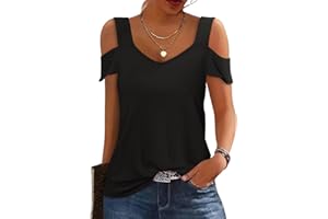 RIROW Summer Tops Womens Tank Tops Scoop Neck Off The Shoulder Tops Loose Fit Basic Tee Cold Shoulder Shirts Blouse