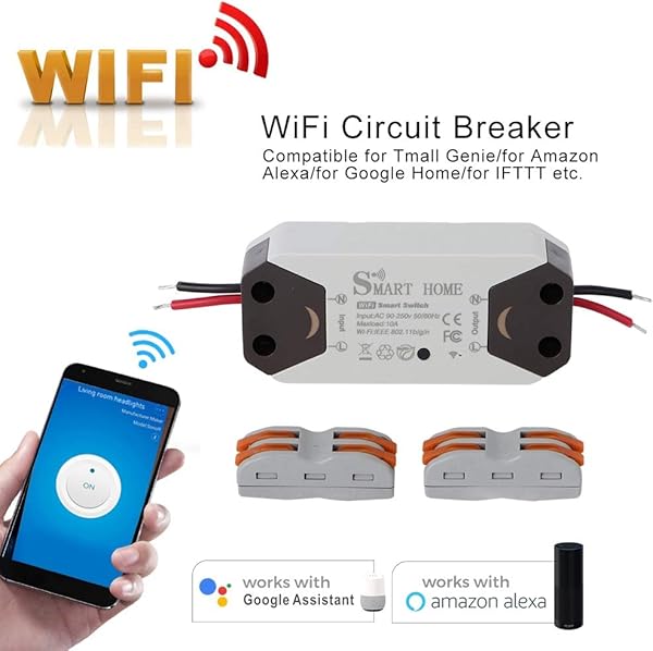 Telituny WiFi Smart Switch WiFi Circuit   WiFi Leistungsschalter Smart Control mit Fernbedienung und Schnellanschluss fr Alexa Home AC 90 250V