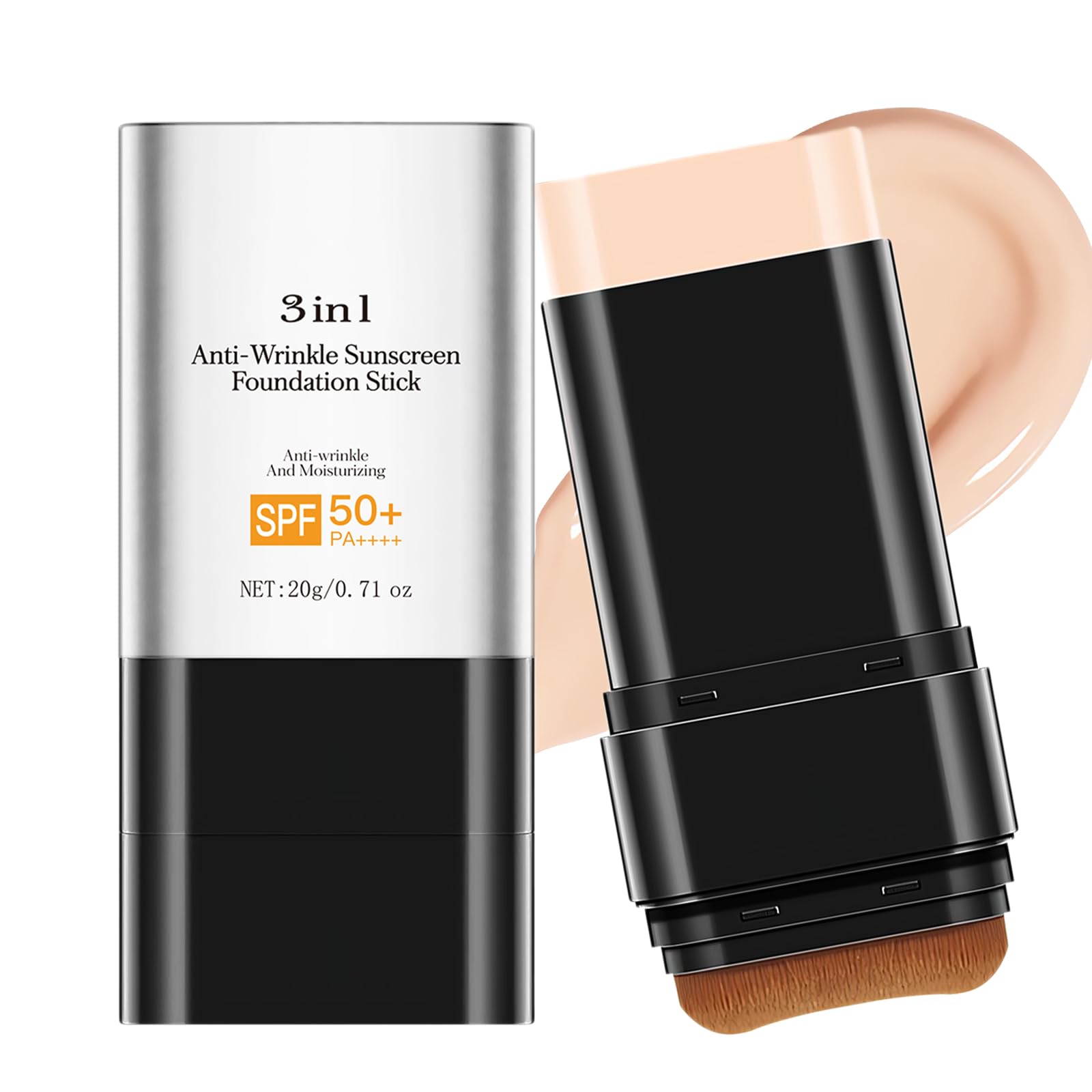 Photo 1 of Foundation Stick with Brush, SPF 50, Hydrating Anti Wrinkle Non-Sticky Matte Finish Sun Protection for Face and Body, Long-lasting Travel Size Korean Skin Care Sun Stick (Light, 0.71oz)