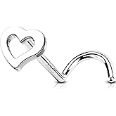 OUFER Heart Nose Rings Studs, 925 Sterling Silver L-shaped Nose Piercing Jewelry for Women Men, 20G Nostril Jewelry-7mm