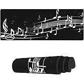 Famame Laptop Mouse Pad Music Symbol Notes on Black Desk Mat with Stitched Edges 31.5X 11.8 inch Non-Slip Large Keyboard Rubber Writing Table Mat for Office Home