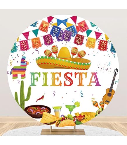 Yeele Bunter Hintergrund 'Happy Birthday' – Runde Fotohintergrundplane 2,1m, Mexiko-Fiesta Motive