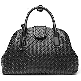 Slouchy PU Leather Woven Boston Bag Women Underarm Shoulder Hobo Bags Crossbody Purse Top-handle Tote Handbag 2025
