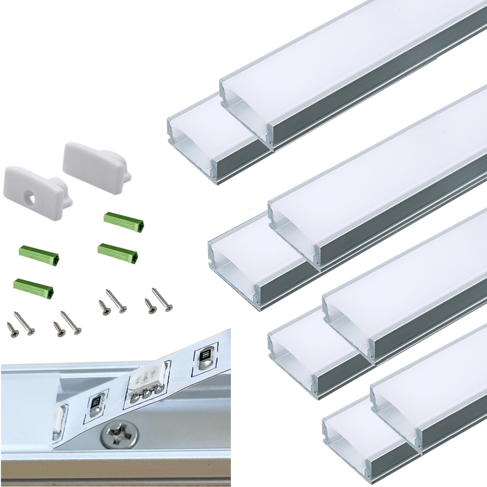 Photo 1 of ***DAMAGE -BENT SLIGHTLY SELLING AS IS *** THMOOTHER Pre-Drilled 6.56FT U Shape LED Strip Channel Diffuser,8-Pack Aluminum Profiles with Milky Cover,Flush Surface Mounted Cabinet Ceiling Wall Tape Light Track (8)
